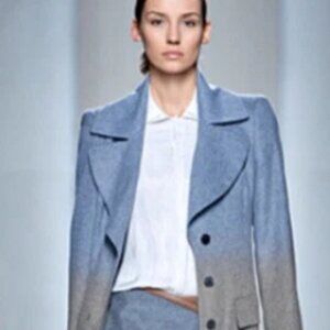 Grey Ombré Wool-Blend Coat w/ Oversized Shawl Collar, Midi Length